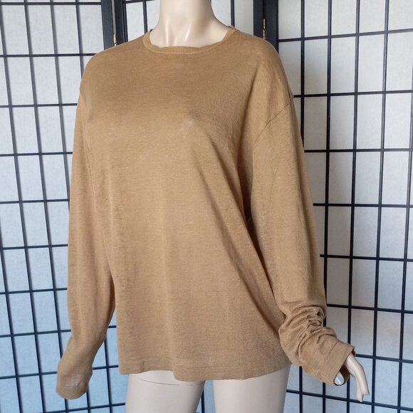 Hugo Boss Italy Made Camel Linen Blend Crewneck Sweater Sz M - Picture 1 of 6